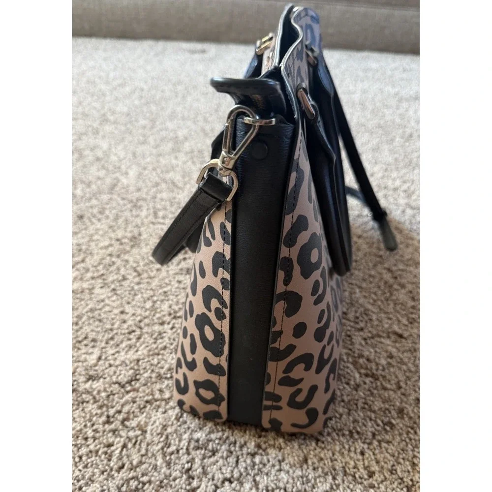 Kate Spade New York Darcy Leopard Cheetah Print Leather Purse Tote Bag Tan Black